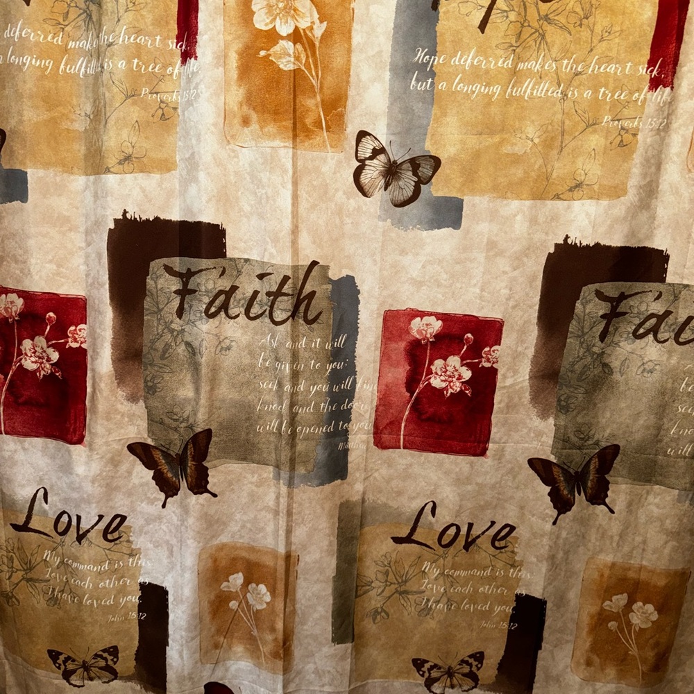 Fabric shower curtain with matching rug